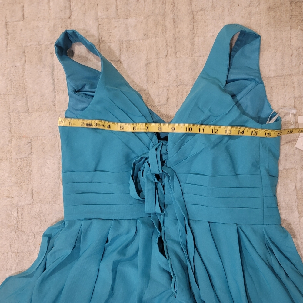 NWT MU XIANG CHEN Teal Chiffon Corseted Fit and Flare Short Dress Size 18 - Picture 12 of 16
